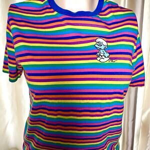 Adorable and Happy, Size M Colorful Smurf Ringer Shirt